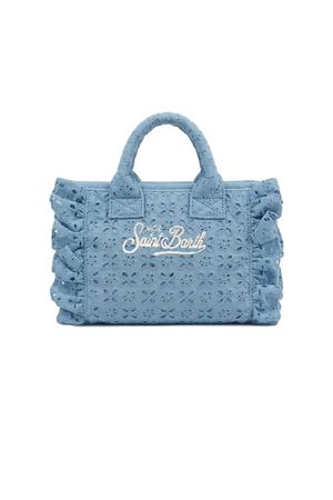 Borsa Vanity mini volant in cotone sangallo blu SAINT BARTH KIDS | VAMI01800549L